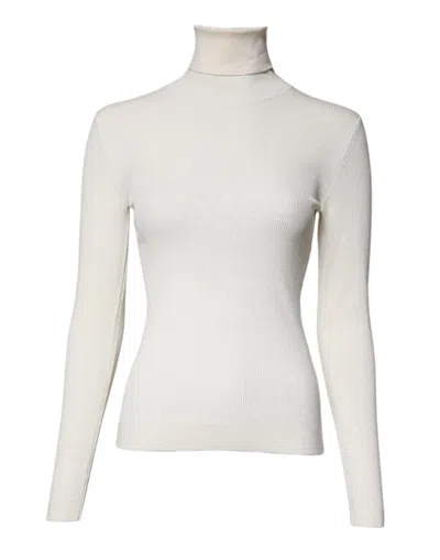 Pre-owned Dolce & Gabbana Cream Long Sleeves Turtleneck Slim Women's Sweater () In White