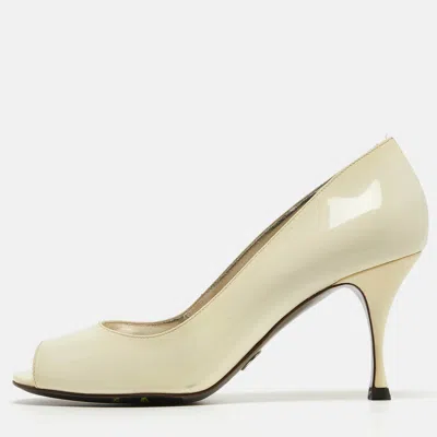 Pre-owned Dolce & Gabbana Cream Patent Leather Open Toe Pumps Size 37.5