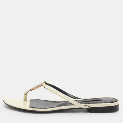Pre-owned Dolce & Gabbana Cream Patent Leather Thong Sandals Size 37 In White