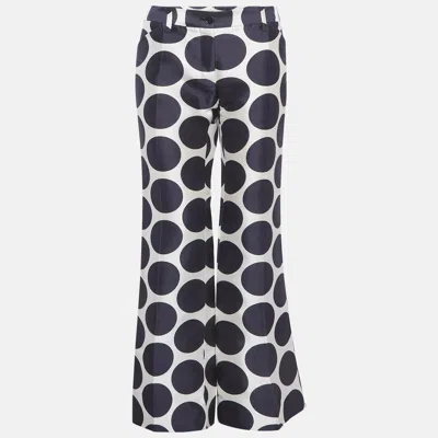 Pre-owned Dolce & Gabbana Cream Polka-dot Silk Trousers M In White