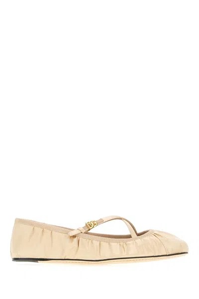 DOLCE & GABBANA CREAM SATIN VALLY BALLERINAS