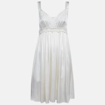 Pre-owned Dolce & Gabbana Cream Silk Lace Trimmed Mini Dress M In White