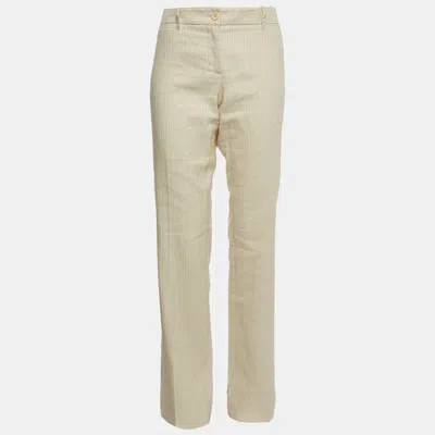 Pre-owned Dolce & Gabbana Cream Stripe Linen Blend Straight Fit Pants M In White