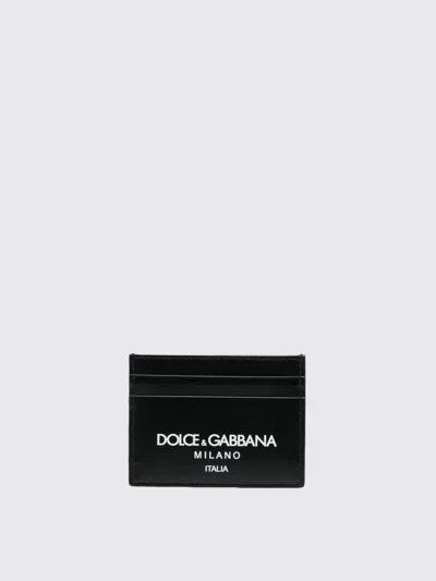 Dolce & Gabbana Credit Card Holder In Leather With Contrasting Logo In Black