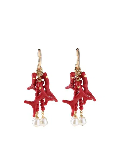 DOLCE & GABBANA DOLCE & GABBANA CREOLE EARRINGS WITH CORAL BRANCHES AND PEARLS