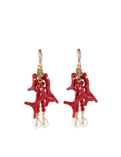 DOLCE & GABBANA DOLCE & GABBANA CREOLE EARRINGS WITH CORAL BRANCHES AND PEARLS