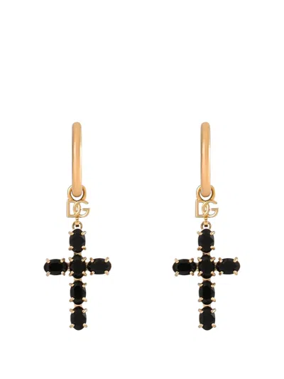 Dolce & Gabbana Creole Earrings With Crystal Cross In Pattern