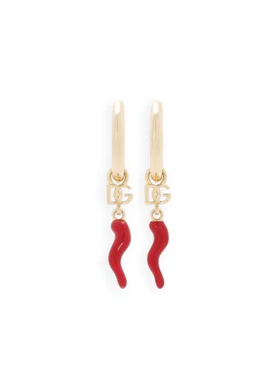 Dolce & Gabbana Creole Earrings With Horn In Metallic