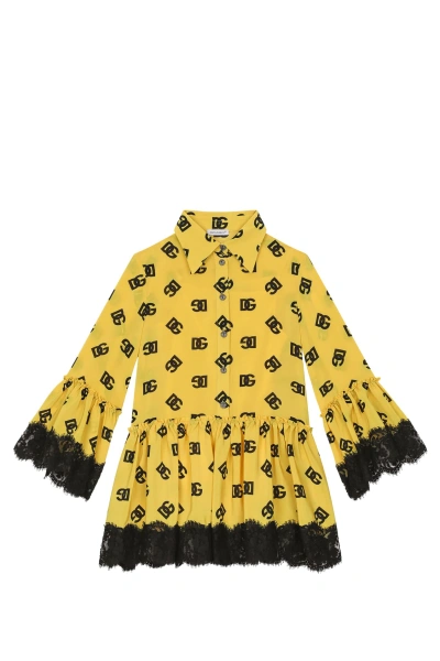 Dolce & Gabbana Kids' Crepe De Chine Shirt With Dg Logo Print In Yellow