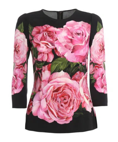 Dolce & Gabbana Crepe Floral Blouse In Pink