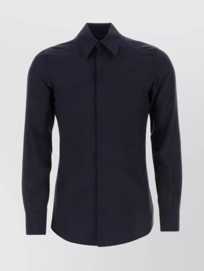Dolce & Gabbana Crepe Shirt With Long Sleeves And Button-down Collar In Blue