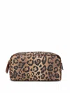 Dolce & Gabbana Leopard-print Crespo Toiletry Bag With Branded Plate In Brown