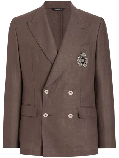 Dolce & Gabbana Crest-appliqué Blazer In Brown