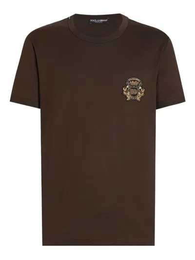 Dolce & Gabbana Crest-embellished T-shirt In Brown