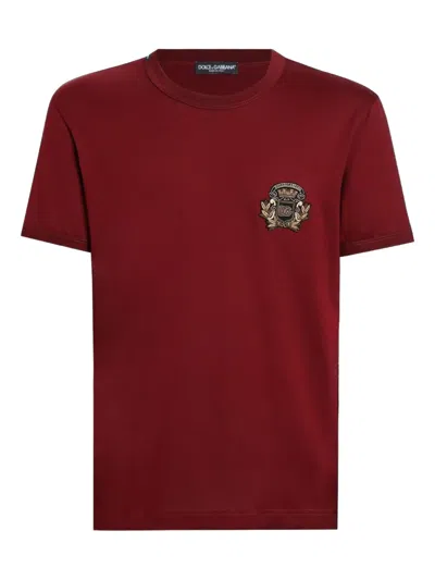 Dolce & Gabbana Crest-embellished T-shirt In Red