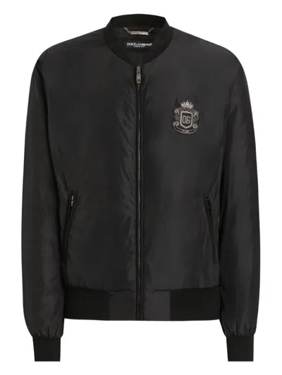 Dolce & Gabbana Crest-embroidered Zip-fastening Bomber Jacket In Black