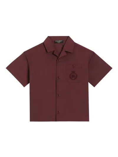 Dolce & Gabbana Kids' Crest Logo-embroidered Shirt In Gold