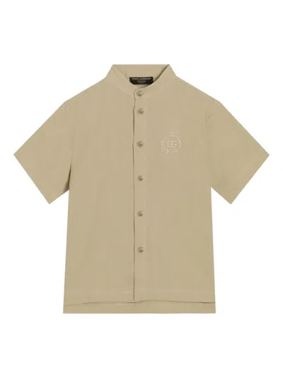 Dolce & Gabbana Kids' Crest Logo-embroidered Shirt In Brown