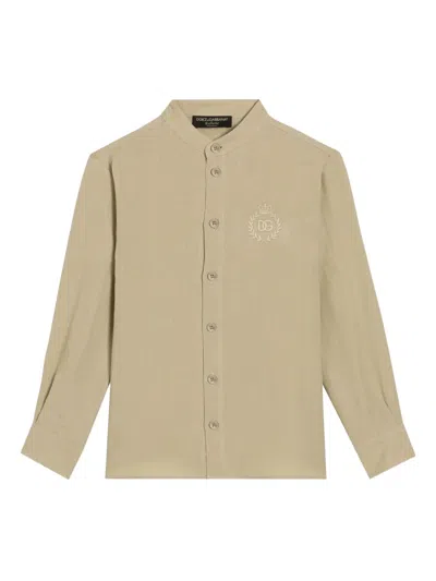 Dolce & Gabbana Kids' Linen Embroidered-logo Shirt In Neutrals