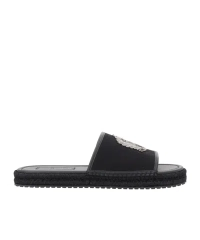 Dolce & Gabbana Round-toe Slippers In Black