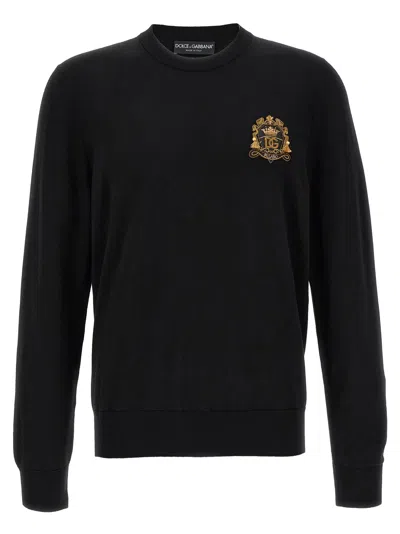 Dolce & Gabbana Crest-embroidered Virgin Wool Sweater In Black