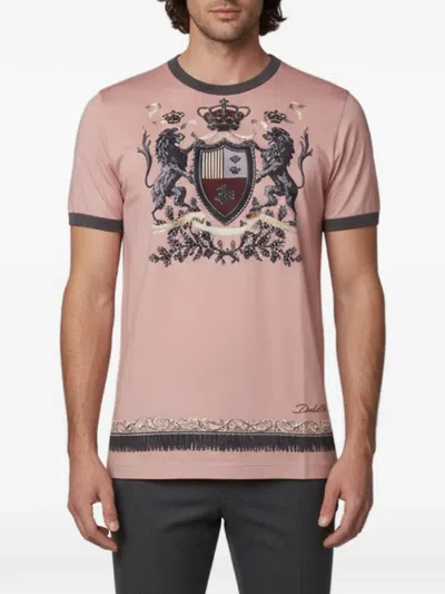 Pre-owned Dolce & Gabbana Crest-print Cotton T-shirt In Pink