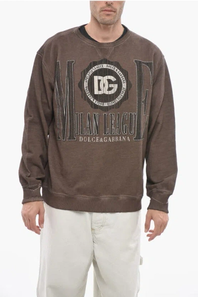 Dolce & Gabbana Crew Neck Atletica Sweatshirt With Vintage Print In Brown