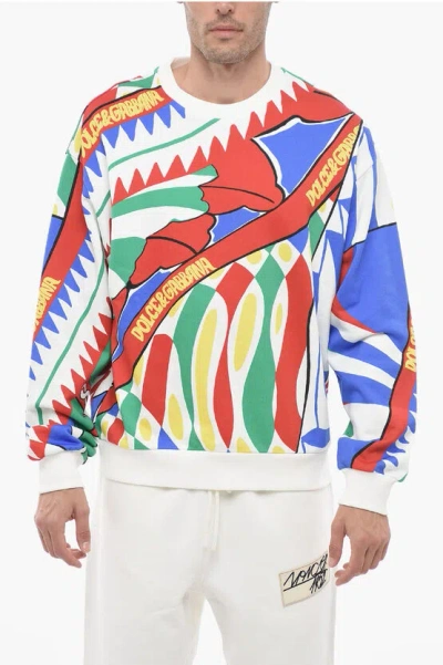 Dolce & Gabbana Crew Neck Circus Brushed Cotton Sweatshirt In Multi