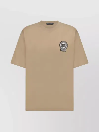 Dolce & Gabbana Dg-embroidered Cotton T-shirt In Beige