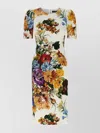 Dolce & Gabbana Midi Dress In Cretonne With A Bouquet Print In Multi