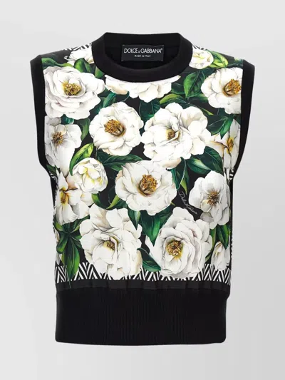 DOLCE & GABBANA CREW NECK FLORAL PRINT SLEEVELESS TOP