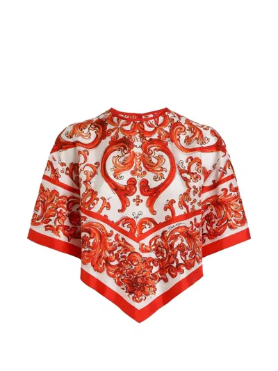Dolce & Gabbana Crew Neck Graphic Top In Orange