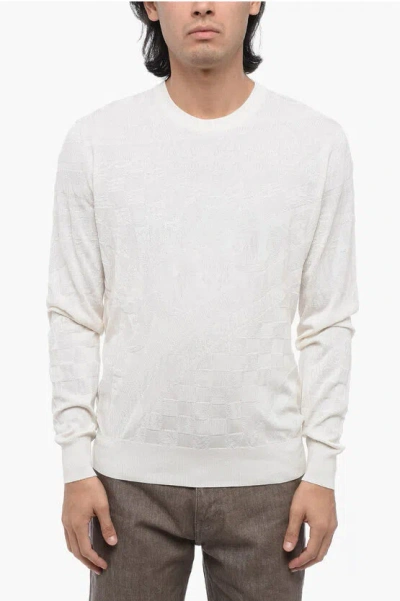 Dolce & Gabbana Crew Neck Jacquard Silk Sweater In White