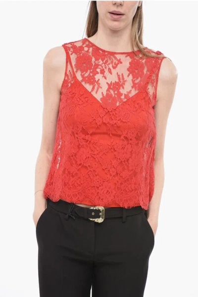 Dolce & Gabbana Crew Neck Lace Tank Top In Red