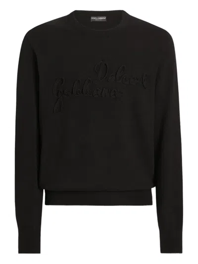 Dolce & Gabbana Crew-neck Logo-embroidered Sweater In Black