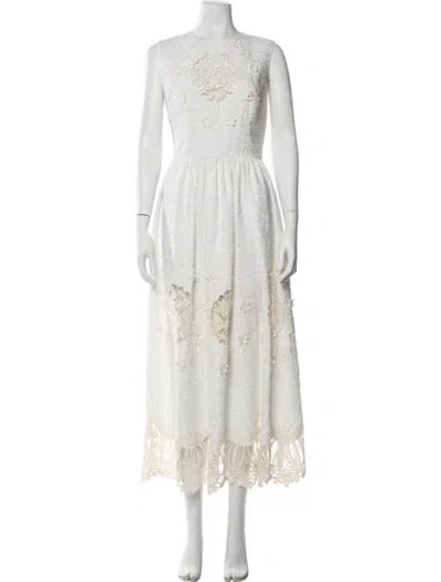 Pre-owned Dolce & Gabbana Crew Neck Long Dress In White