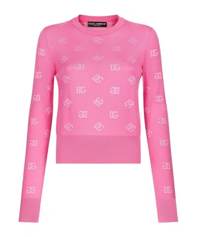Dolce & Gabbana Jacquard-pullover Mit Logo In Fuchsia