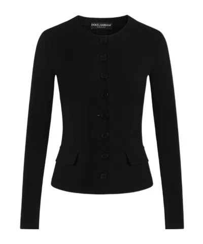 Dolce & Gabbana Crew Neck Long-sleeved Casual Jacket In Black