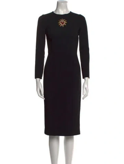 Pre-owned Dolce & Gabbana Crew Neck Midi Length Dress In Black