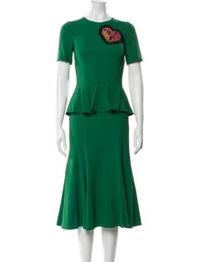 Pre-owned Dolce & Gabbana Crew Neck Midi Length Dress In Green