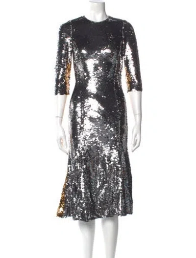 Pre-owned Dolce & Gabbana Crew Neck Midi Length Dress In Silver
