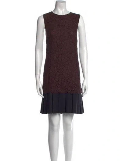 Pre-owned Dolce & Gabbana Crew Neck Mini Dress In Brown