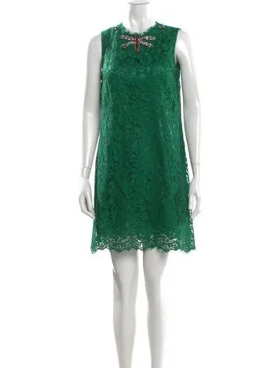 Pre-owned Dolce & Gabbana Crew Neck Mini Dress In Green