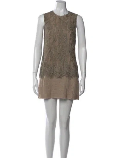 Pre-owned Dolce & Gabbana Crew Neck Mini Dress In Neutral