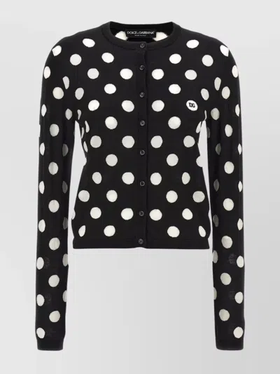DOLCE & GABBANA CREW NECK POLKA DOT CARDIGAN