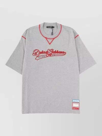 Dolce & Gabbana Crew Neck Shirt Short Sleeves Contrast Stitching In Gray