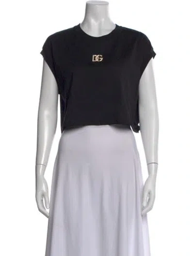 Pre-owned Dolce & Gabbana Crew Neck Short Sleeve Crop Top In Black