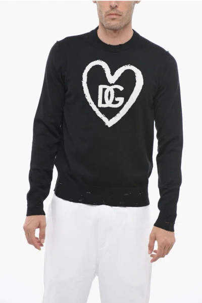 Dolce & Gabbana Crew Neck Silk Blend Sweater With Front Logo In Multi