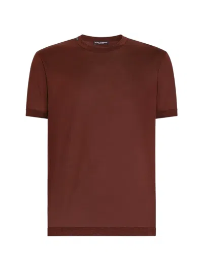 Dolce & Gabbana Silk Crew Neck Regular Fit T Shirt In Burgundy