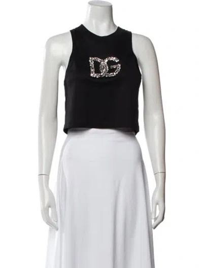 Pre-owned Dolce & Gabbana Crew Neck Sleeveless Crop Top In Black